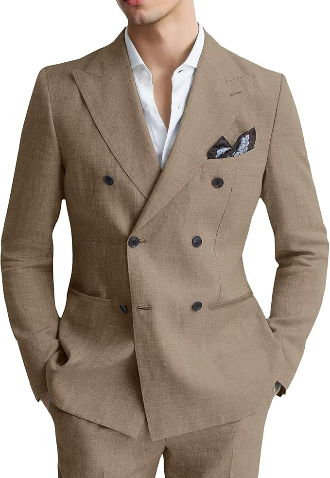 Men's Linen Double Breasted 2 Piece Suits