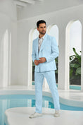 Bild in Galerie-Betrachter laden, Seersucker Double Breasted Blazer Pants 2 Piece Men's Summer Suit
