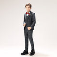 Load image into Gallery viewer, Dark Grey Plaid Elegant 5 Piece Boys Suits
