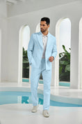 Cargar la imagen en la vista de la galería, Seersucker Double Breasted Blazer Pants 2 Piece Men's Summer Suit
