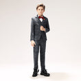 Load image into Gallery viewer, Dark Grey Plaid Elegant 5 Piece Boys Suits
