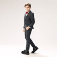 Load image into Gallery viewer, Dark Grey Plaid Elegant 5 Piece Boys Suits
