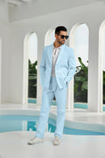 Charger l'image dans la visionneuse de la galerie, Seersucker Double Breasted Blazer Pants 2 Piece Men's Summer Suit
