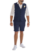 Men's Linen Summer Suits 2 Piece Causal Suits Vest and Shorts Tailored Fit 2024