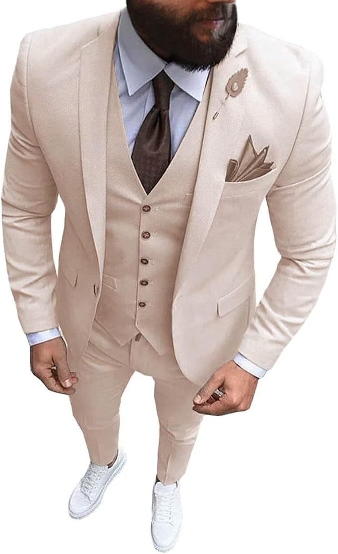 Slim Fit One Button Formal Wedding Groomsmen Prom Tuxedo 3 Piece Suit Mens