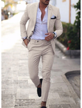 Gallery viewerに画像を読み込む, Men's Linen Suits Summer Beach Wedding Suits 2 Piece Suits Tailored Fit 2024
