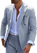 Seersucker Striped Blazer Pants 2 Piece Men's Summer Suit