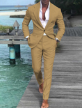 Gallery viewerに画像を読み込む, Men's Wedding Linen Beach Summer Single Breasted One-button 2 Piece Suits
