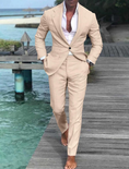 Cargar la imagen en la vista de la galería, Men's Wedding Linen Beach Summer Single Breasted One-button 2 Piece Suits
