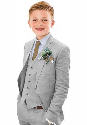 Summer Casual Linen 3 Piece Boys Suit Jacket Vest Pant Set