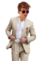 Summer Casual Linen peaked lapel 2 Piece Boys Suit