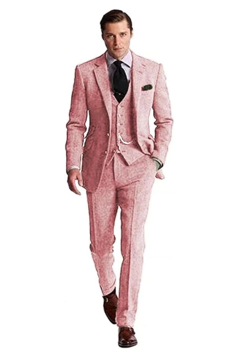 Retro Slim Fit Herringbone Groom Tuxedos 3 Piece Men's Suits