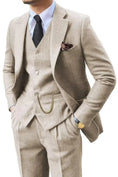 Gallery viewerに画像を読み込む, Retro Tweed Herringbone Slim Fit Notch Lapel Tuxedos Set Prom 3 Piece Men's Suit
