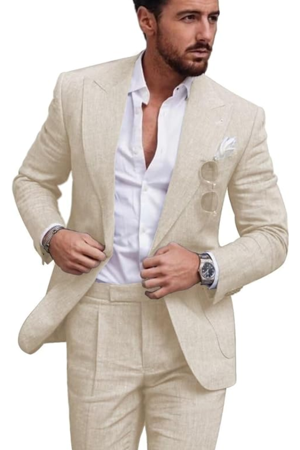 Summer Casual Linen Men's Slim Fit 2 Piece Suit