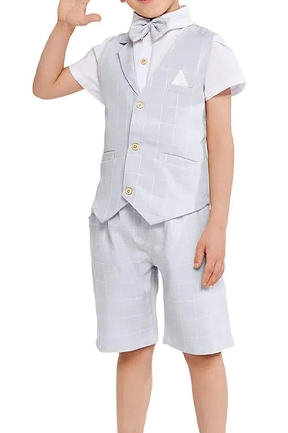 Summer Boys Suit 4Pcs Shirt Vest Shorts Tie Set