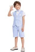 Cargar la imagen en la vista de la galería, Summer Boys Suit 4Pcs Shirt Vest Shorts Tie Set
