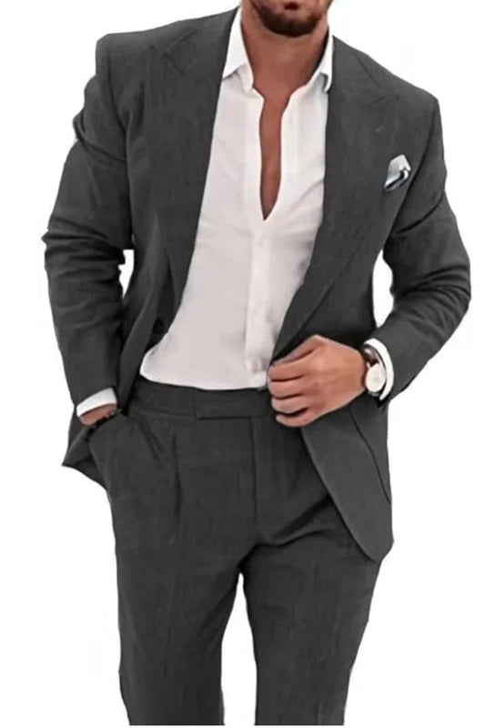 Summer Casual Linen Men's  2 Piece Suit Blazer Pants Set