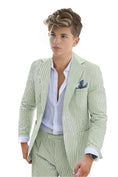 Load image into Gallery viewer, Boys Seersucker Suit 2 Piece Tuxedo for Boys Striped Blazer Pants
