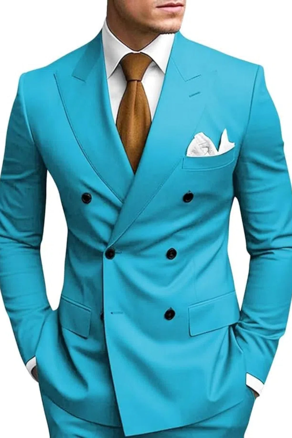 Double Breasted Peak Lapel 2 Piece Mens Slim Fit Suit