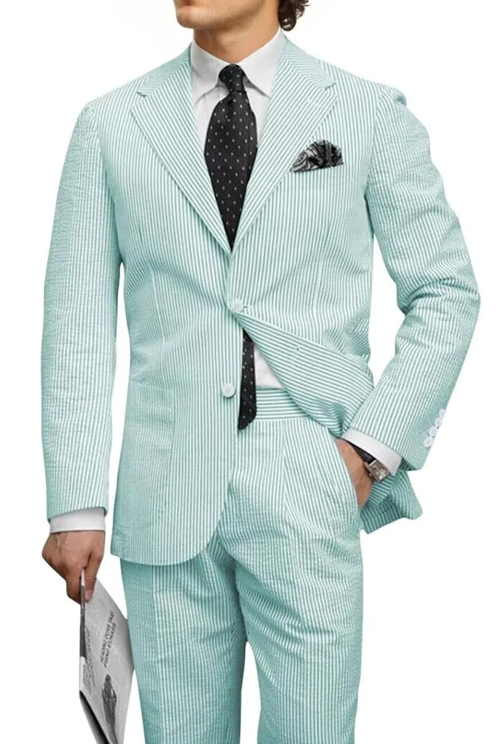 Seersucker Striped Blazer Pants 2 Piece Men's Summer Suit