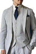 Cargar la imagen en la vista de la galería, Casual Beach Wedding Summer Seersucker Blazer Vest Pants 3 Piece Men Suit
