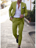 Gallery viewerに画像を読み込む, Men's Linen Suits Summer Beach Wedding Suits 2 Piece Suits Tailored Fit 2024
