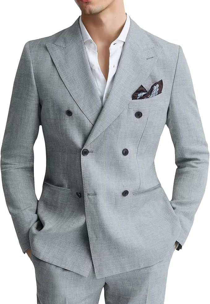 Men's Linen Double Breasted 2 Piece Suits
