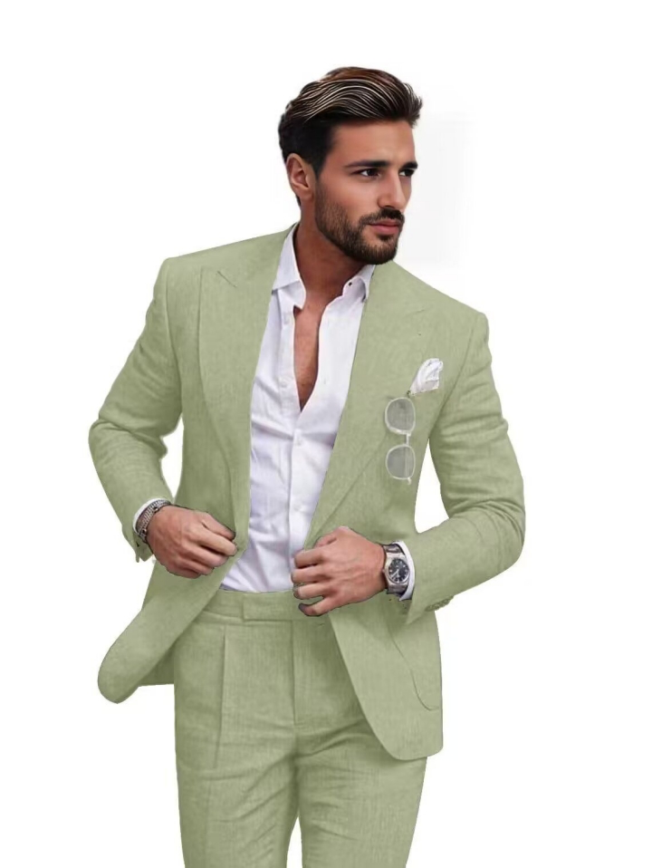 Summer Casual Linen Men's Slim Fit 2 Piece Suit