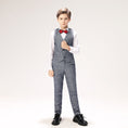 Load image into Gallery viewer, Grey Plaid Elegant 5 Piece Boys Suits
