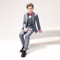 Load image into Gallery viewer, Grey Plaid Elegant 5 Piece Boys Suits
