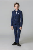 Load image into Gallery viewer, Navy Plaid Elegant Formal 5 Piece Boys Suits
