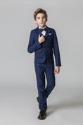 Load image into Gallery viewer, Navy Plaid Elegant Formal 5 Piece Boys Suits
