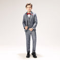 Load image into Gallery viewer, Grey Plaid Elegant 5 Piece Boys Suits
