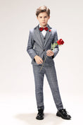 Bild in Galerie-Betrachter laden, Grey Plaid Elegant 5 Piece Boys Suits
