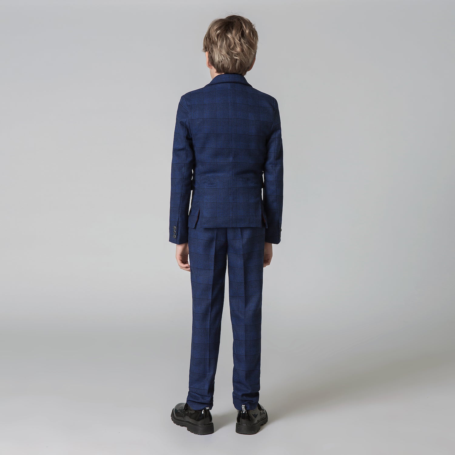 Navy Plaid Elegant Formal 5 Piece Boys Suits