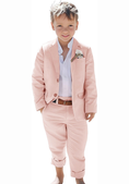 Cargar la imagen en la vista de la galería, Linen Boys Summer Slim Fit 2 Pieces Linen Suit Jacket Pant
