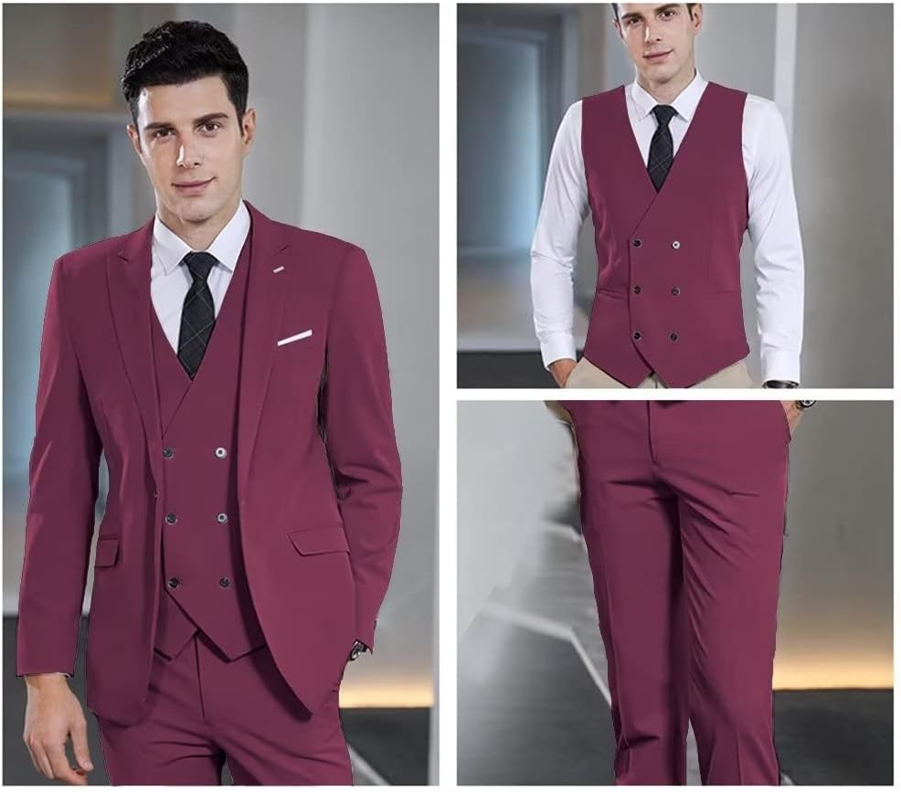 Stylish Peak Lapel Double Breasted One Button 3 Piece Men's Suit