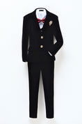 Charger l'image dans la visionneuse de la galerie, Black Velvet 3 Piece Boy's Formal Boys Suits With Jacket Vest Pants
