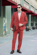 Gallery viewerに画像を読み込む, Unique Red Peak Lapel Corduroy Suit 2 Pieces Men's Suits Jacket+Pants 2801
