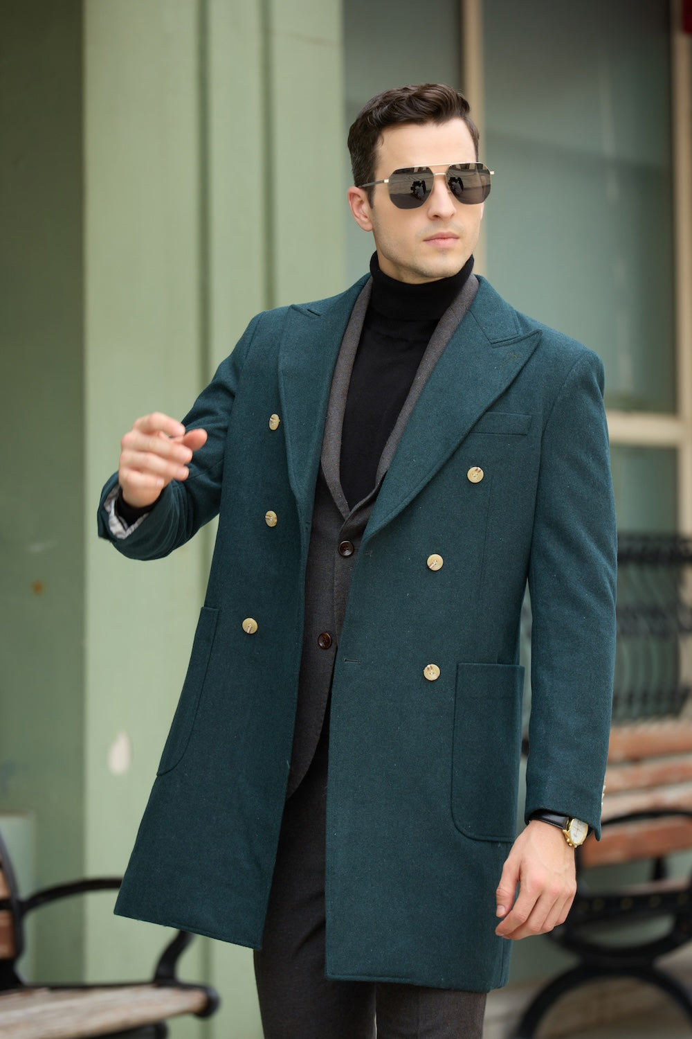 Men's Wool Coat Winter Double Breasted Long Coat 2779