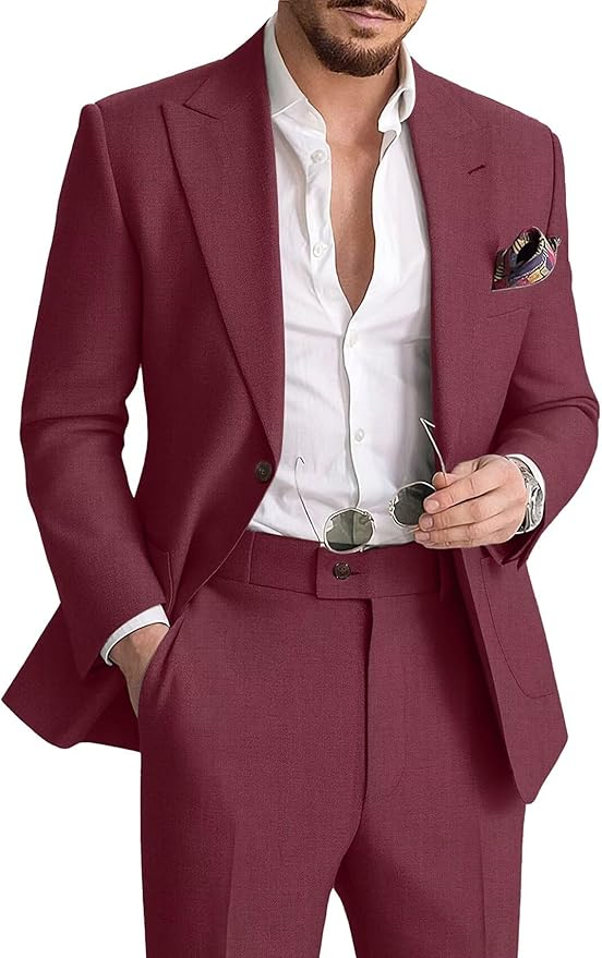 Men's Linen Suit Two-Piece Casual Suit Beach Wedding Party Blazer Pants Set