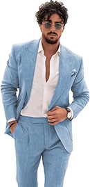 Summer Casual Linen Men's  2 Piece Suit Blazer Pants Set