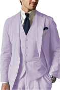 Cargar la imagen en la vista de la galería, Casual Beach Wedding Summer Seersucker Blazer Vest Pants 3 Piece Men Suit
