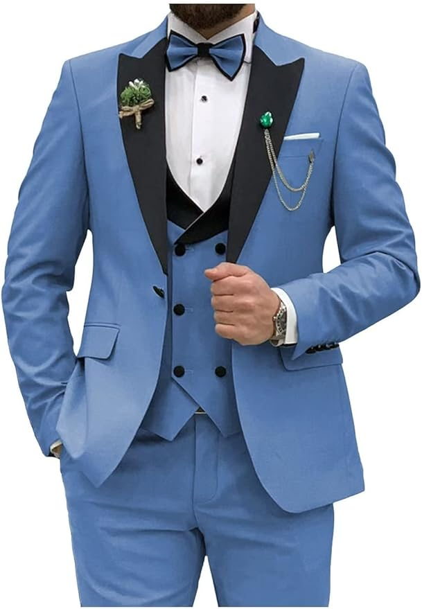 Double Breasted Slim Fit 3 Piece Men's Suit