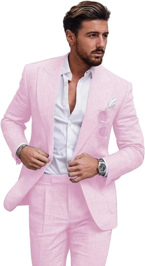 Summer Casual Linen Men's Slim Fit 2 Piece Suit