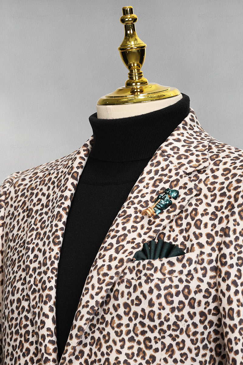 Men's Off-white Leopard Print Single-breasted 2-piece Suit