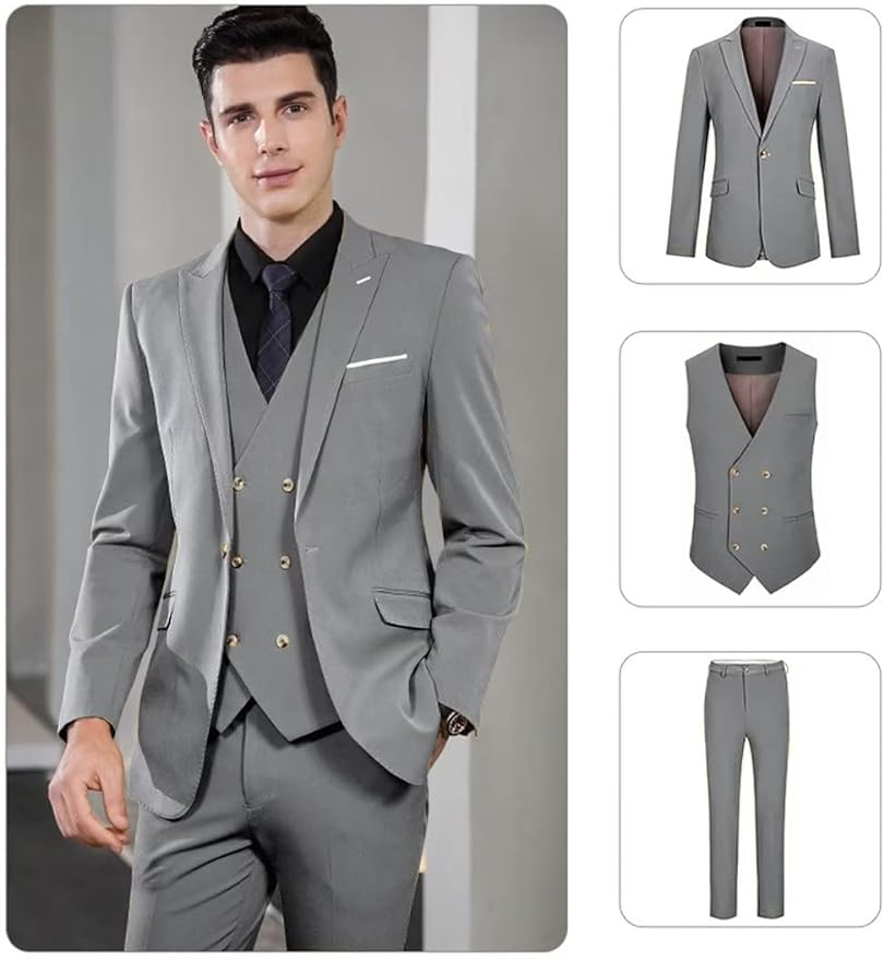 Stylish Peak Lapel Double Breasted One Button 3 Piece Men's Suit