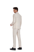 Cargar la imagen en la vista de la galería, Beige Grey Retro Linen Beach Wedding Summer 3 Pieces Men Suits
