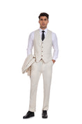 Cargar la imagen en la vista de la galería, Beige Grey Retro Linen Beach Wedding Summer 3 Pieces Men Suits
