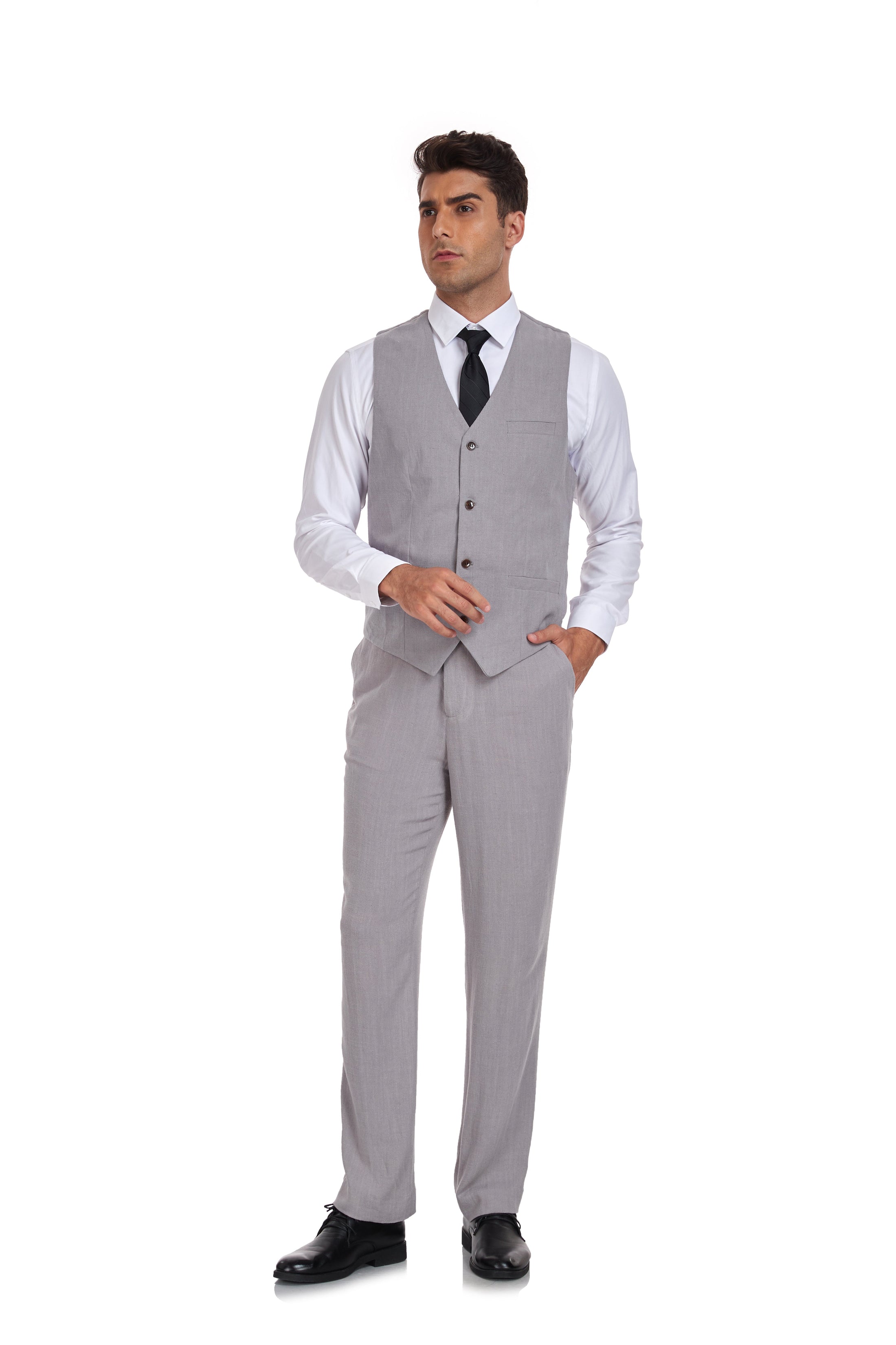 Beige Grey Retro Linen Beach Wedding Summer 3 Pieces Men Suits